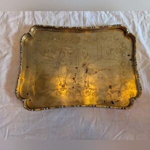 2/30$ Vintage Gold Engraved Decorative Japanese Brass Tray